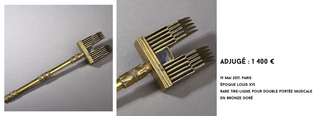 rare tire-ligne pour double portée musicale en bronze doré